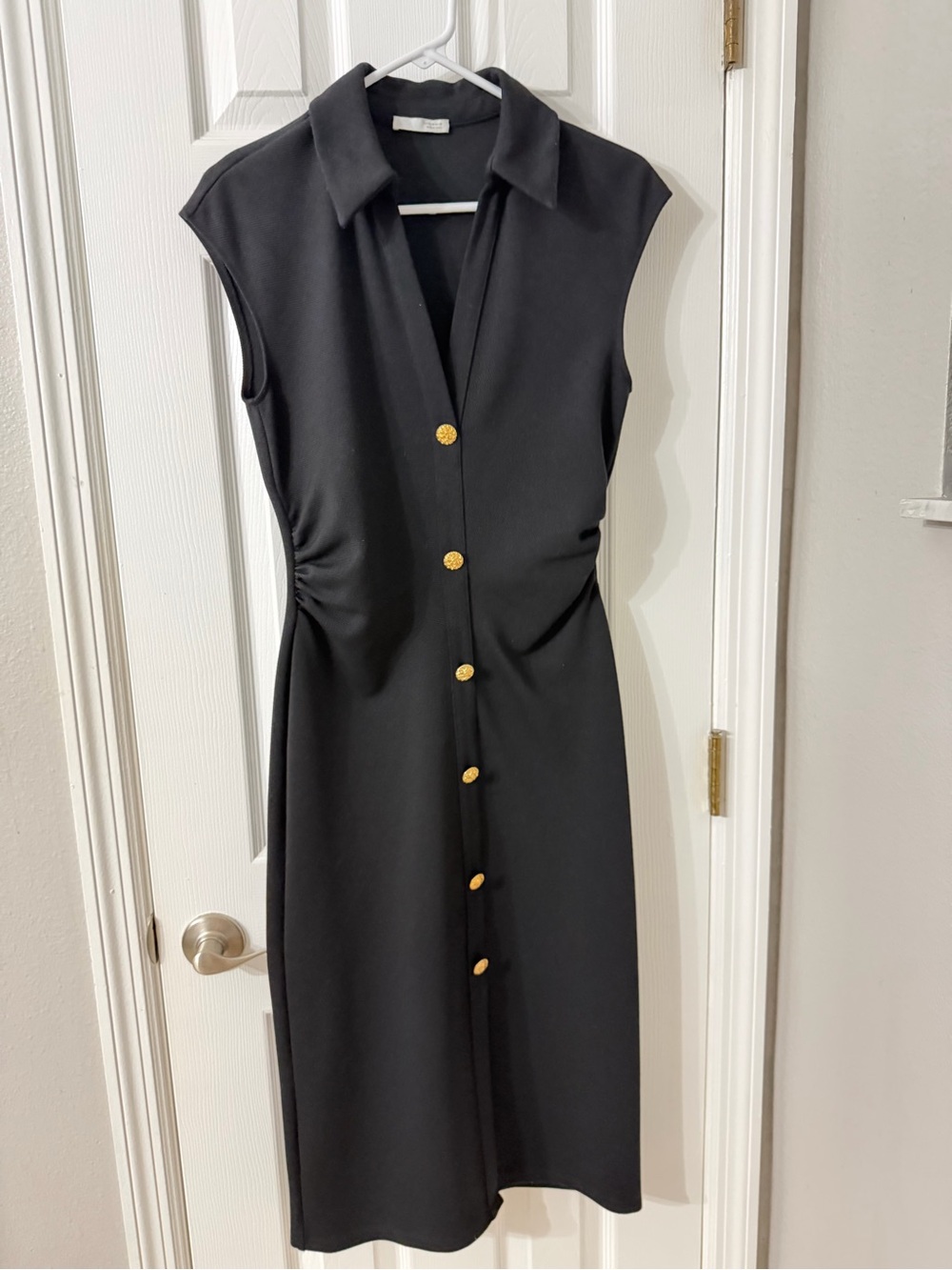 Zara Black Sleeveless Midi Dress with Gold Buttons